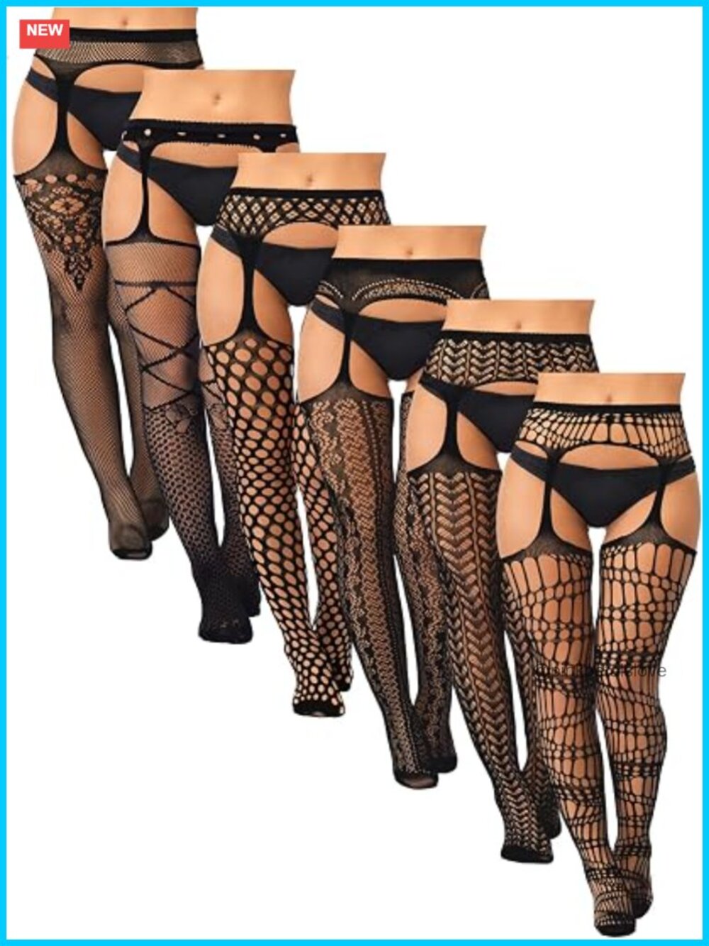 6 Pairs Fishnet Stockings Suspender Thigh High Hosiery Plus Size
